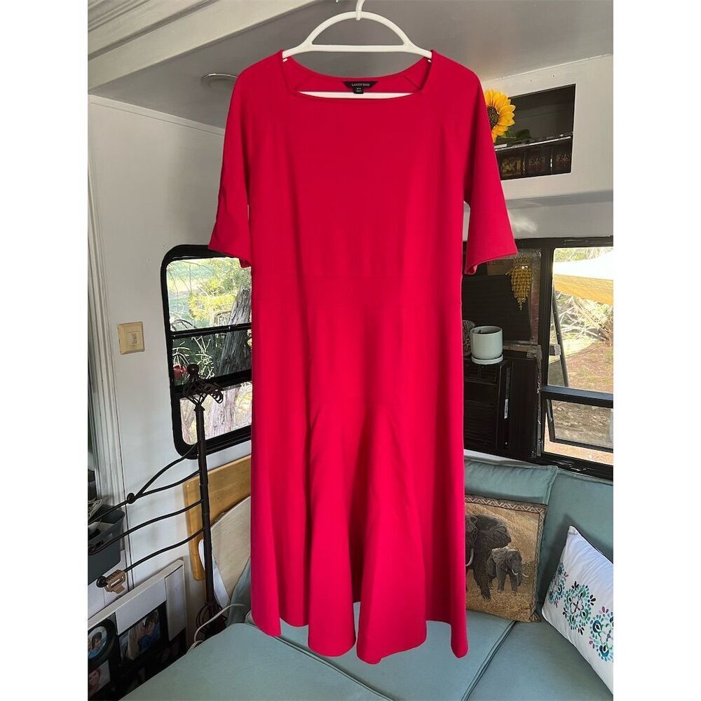 Lands' End Women's Flared Twill Dress Pink Size 10-12 Knee Length